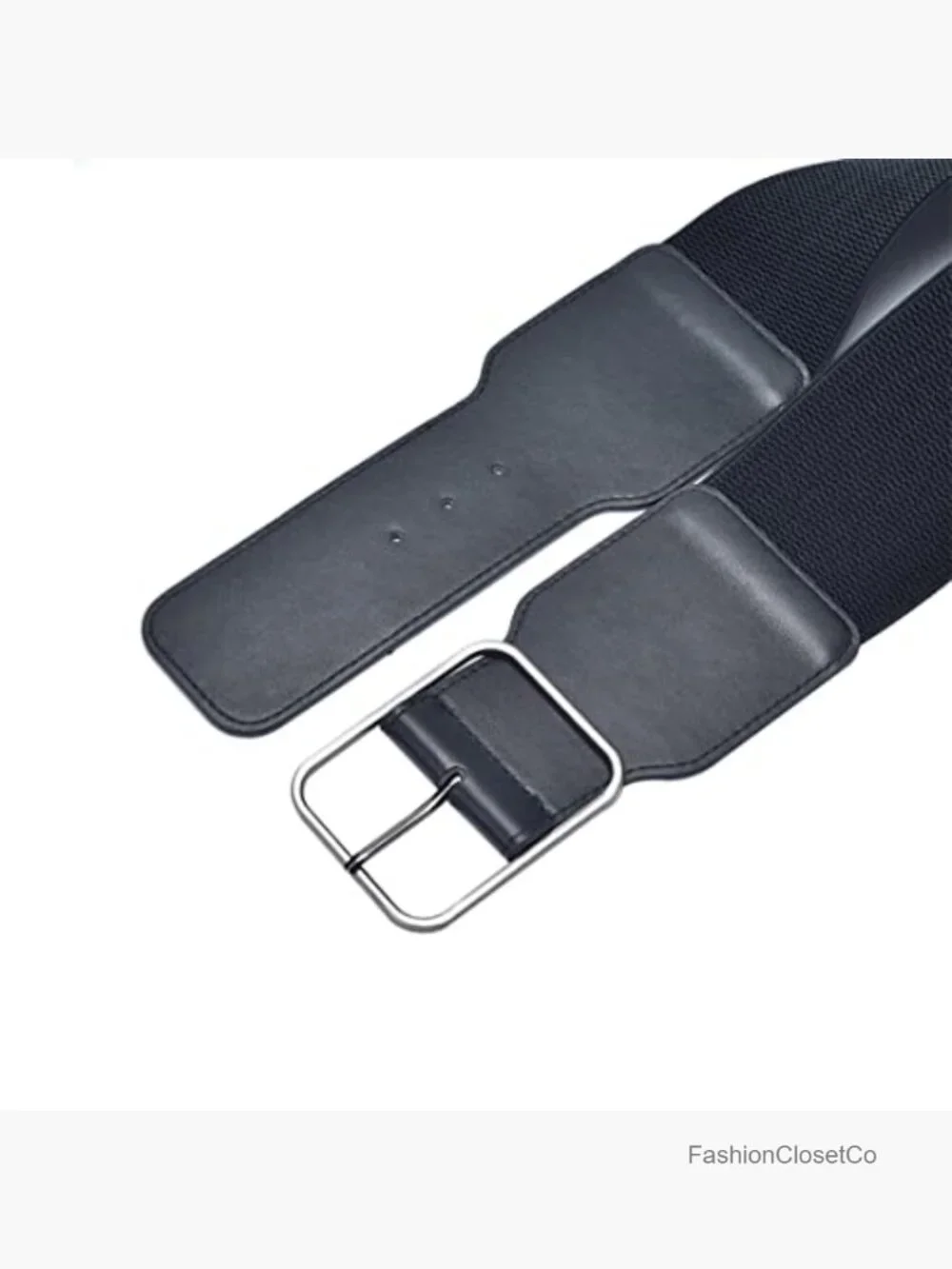 Wide Stretchy Cinch Belt 3 Inch Elastic Waist Ornament Faux Leather Buckle